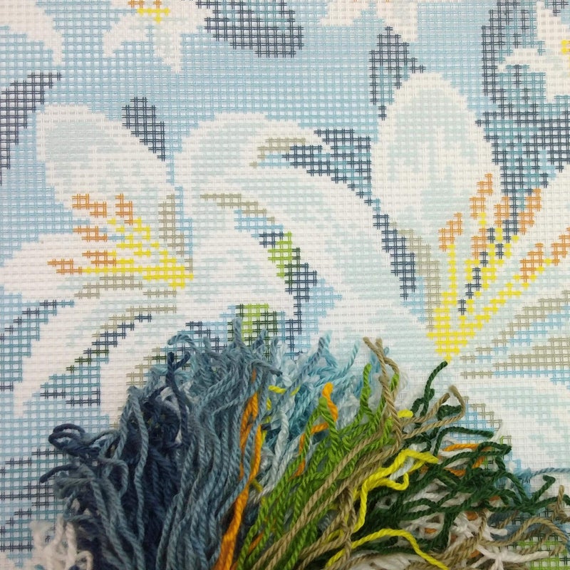 Brvsk Floral Needlepoint Kit for Adults and Beginners â€” White Lilies 16â€³â€‰Ã—â€‰16â€³ with Clear, Precise Printed Design on Cotton Canvas; Includes 2 Needles, Yarn, and Easy-Read Chart - Image 2